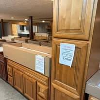 Real-wood cabinets on the showroom floor